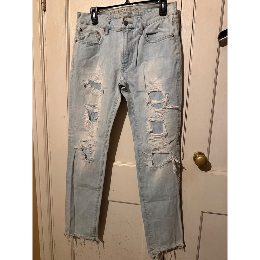 American Eagle  Slim Straight Jeans Light Wash‎ Ripped Distressed Men 31x32